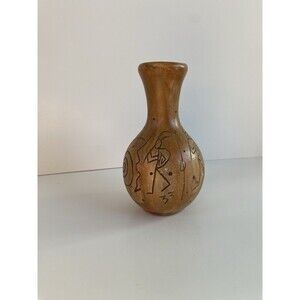 Signed Native American Petroglyph Hand Etched Pottery Vase